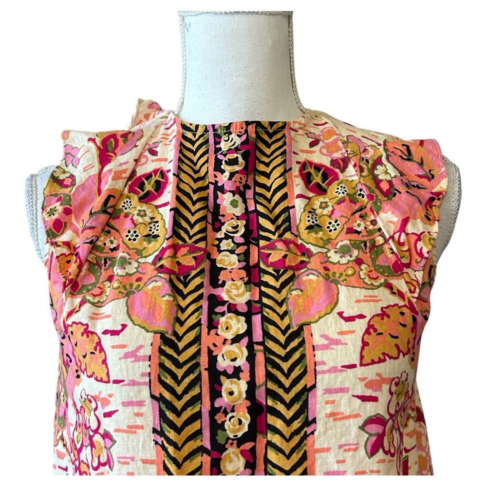 Free People Summer In Tulum Print Boho Beach Top‎ Women’s SZ Small Floral Print - Picture 3 of 8